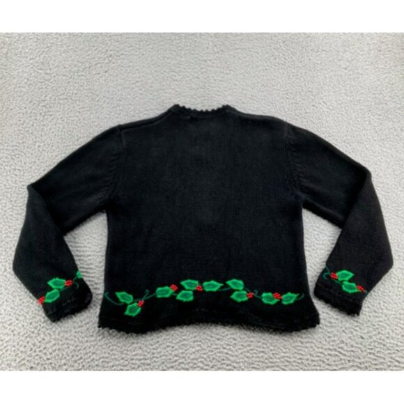 Vintage Bechamel Sweater Womens Sz L Christmas Cardigan Black green red long slv - Picture 9 of 15